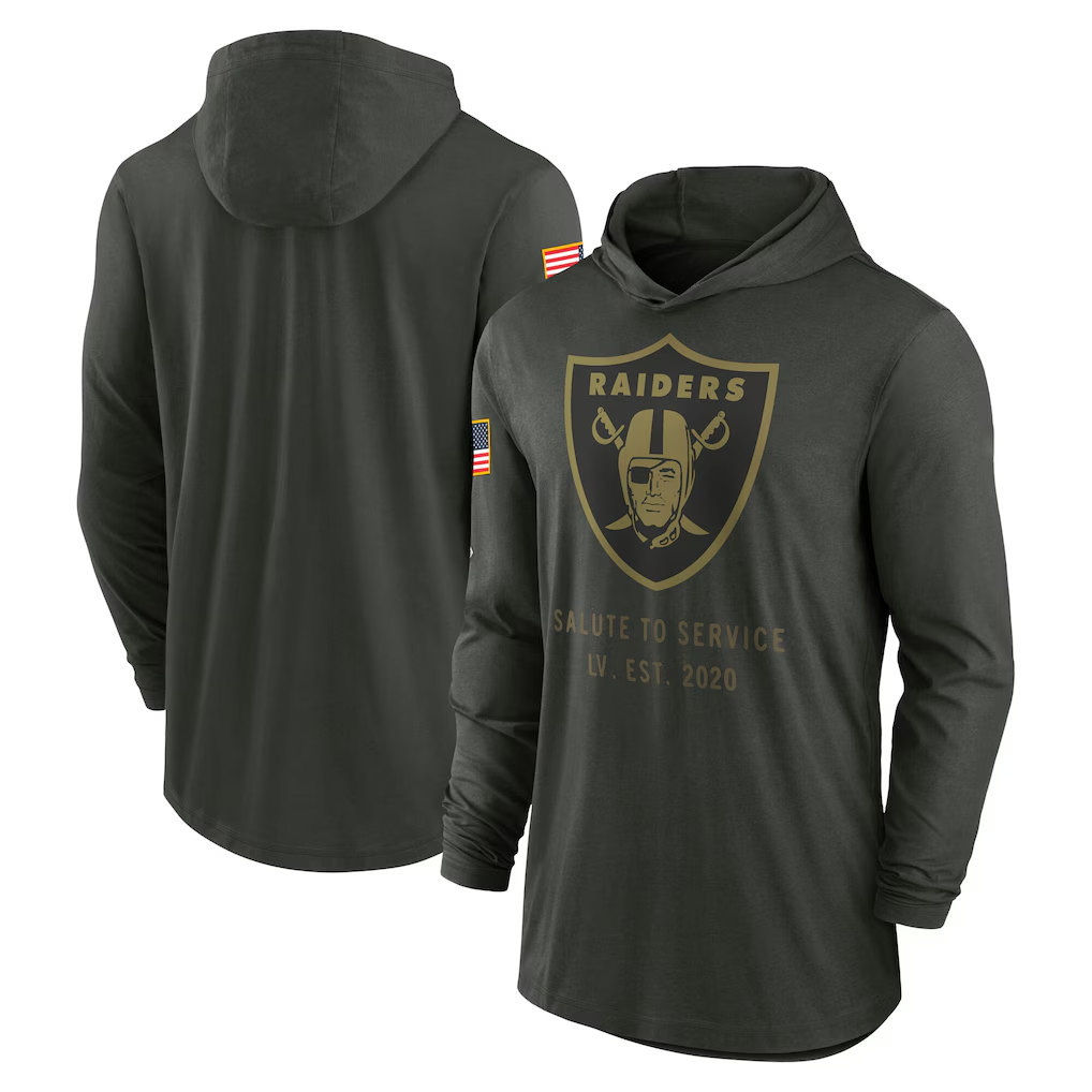 Men's Las Vegas Raiders Forest Green 2025 Salute to Service Sideline Dri-FIT Lightweight Hooded Pullover