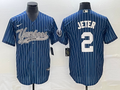 Men's New York Yankees Derek Jeter #2 Blue Player Jersey Joint Edition