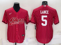 Men's San Francisco 49ers Trey Lance #5 Red Player Jersey1 Joint Edition
