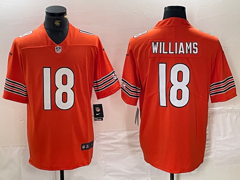 Men's Chicago Bears Caleb Williams #18 Orange Alternate 2024 NFL Draft Game Jersey1
