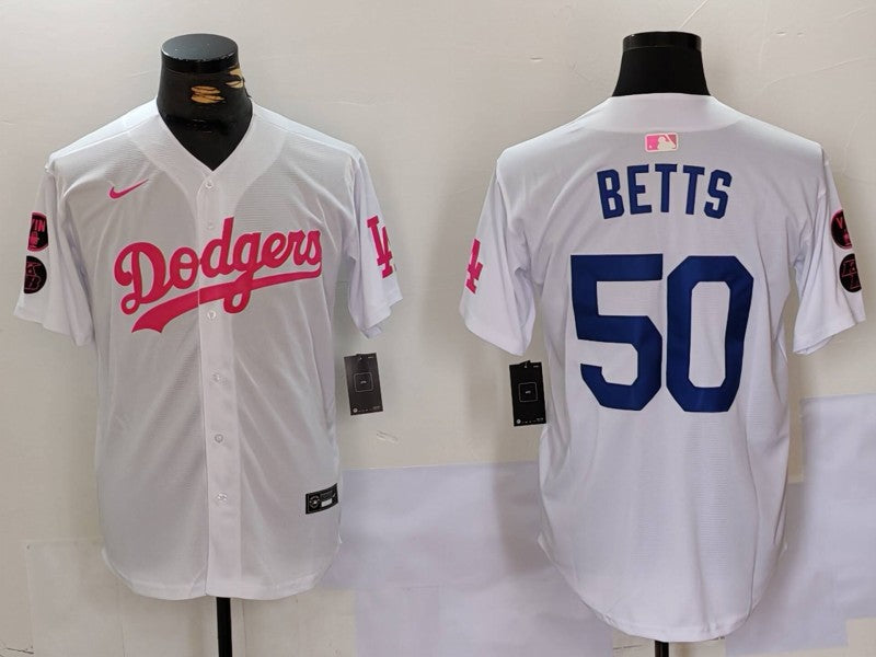 Men's Los Angeles Dodgers Mookie Betts #50 White Limited Game Player Jersey
