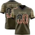 Custom Olive Vintage USA Flag-Cream Authentic Camo Two Tone Salute To Service 7V7 Flag Football Jersey