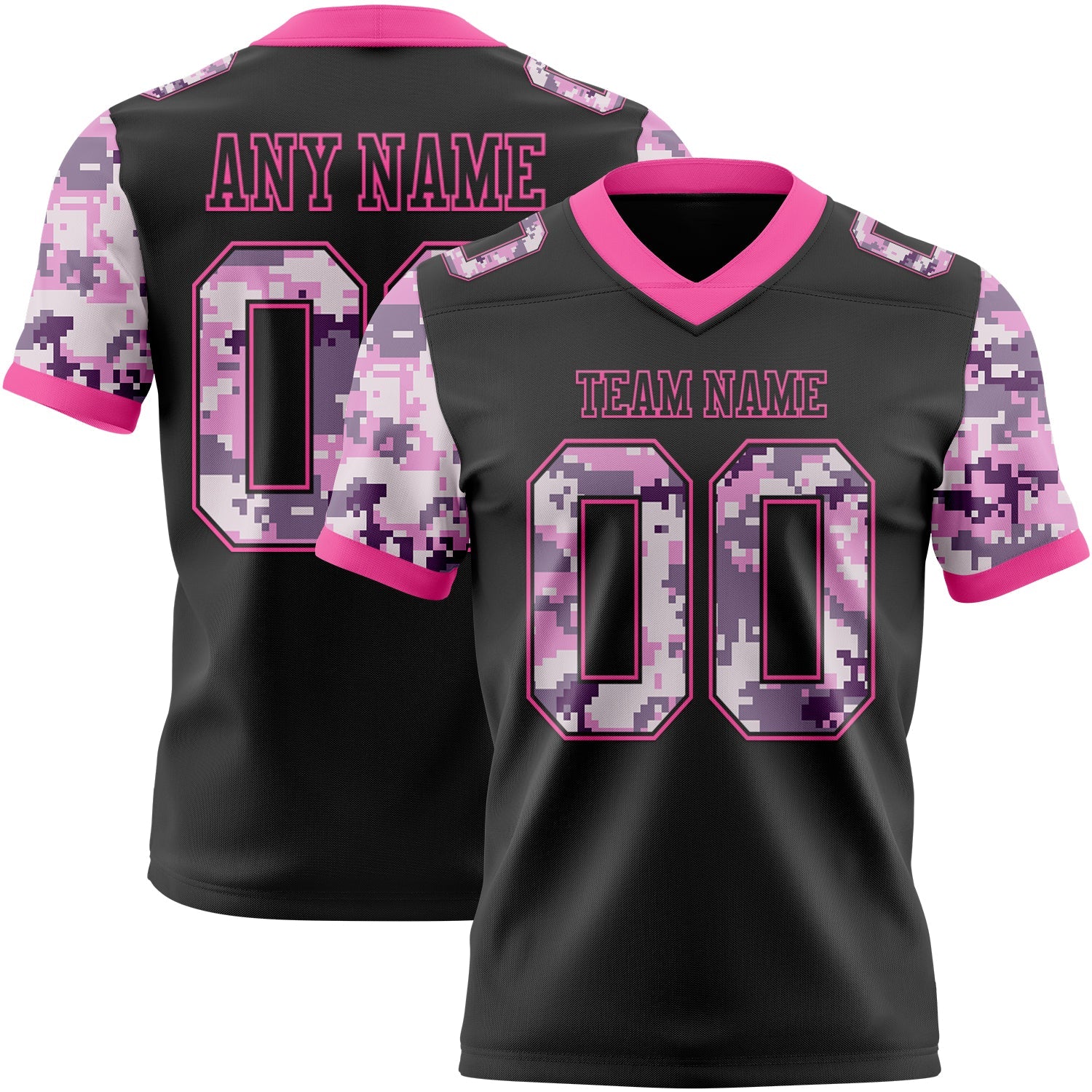 Custom Black-Pink Authentic Camo Two Tone Salute To Service 7V7 Flag Football Jersey