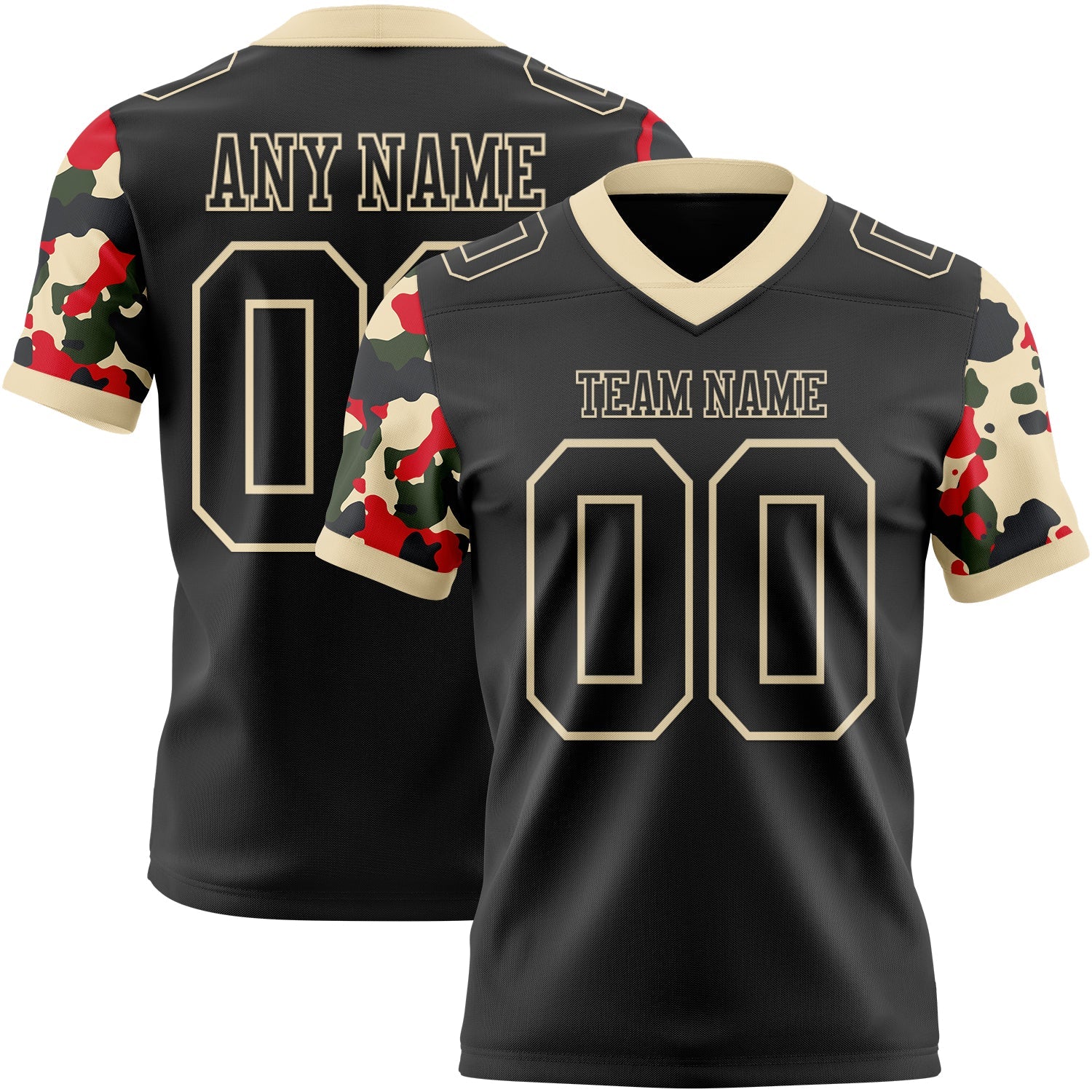 Custom Black-Cream Authentic Camo Two Tone Salute To Service 7V7 Flag Football Jersey