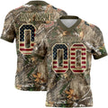 Custom Camo Vintage USA Flag Cream-Olive Authentic Woodland Camouflage Salute To Service 7V7 Flag Football Jersey