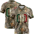 Custom Camo Vintage Mexican Flag Cream-Olive Authentic Woodland Camouflage Salute To Service 7V7 Flag Football Jersey
