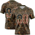 Custom Camo Vintage USA Flag Cream Brown-Olive Authentic Woodland Camouflage Salute To Service 7V7 Flag Football Jersey