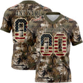 Custom Camo Vintage USA Flag Cream Black-Olive Authentic Woodland Camouflage Salute To Service 7V7 Flag Football Jersey