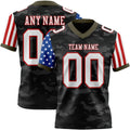 Custom Camo White Red-Olive Authentic American Flag Stars And Stripes Two Tone Salute To Service 7V7 Flag Football Jersey