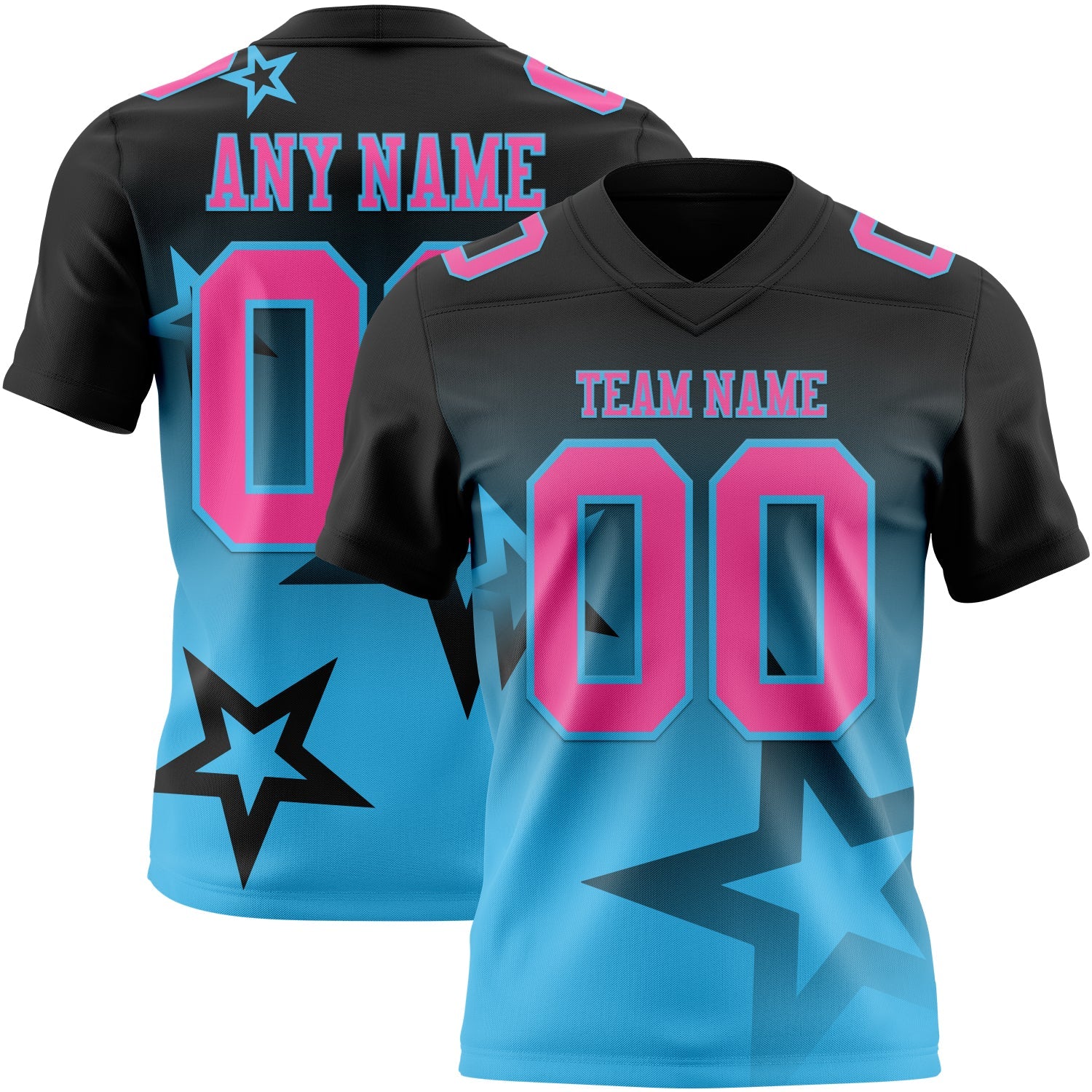 Custom Black Pink-Sky Blue Authentic Star Gradient 7V7 Flag Football Jersey