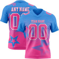 Custom Powder Blue Pink-White Authentic Star Gradient 7V7 Flag Football Jersey