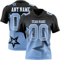 Custom Black Light Blue-White Authentic Star Gradient 7V7 Flag Football Jersey