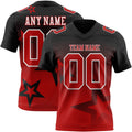Custom Black Red-White Authentic Star Gradient 7V7 Flag Football Jersey
