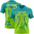 Custom Teal Neon Green-White Authentic Star Gradient 7V7 Flag Football Jersey