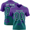 Custom Purple Teal-White Authentic Star Gradient 7V7 Flag Football Jersey