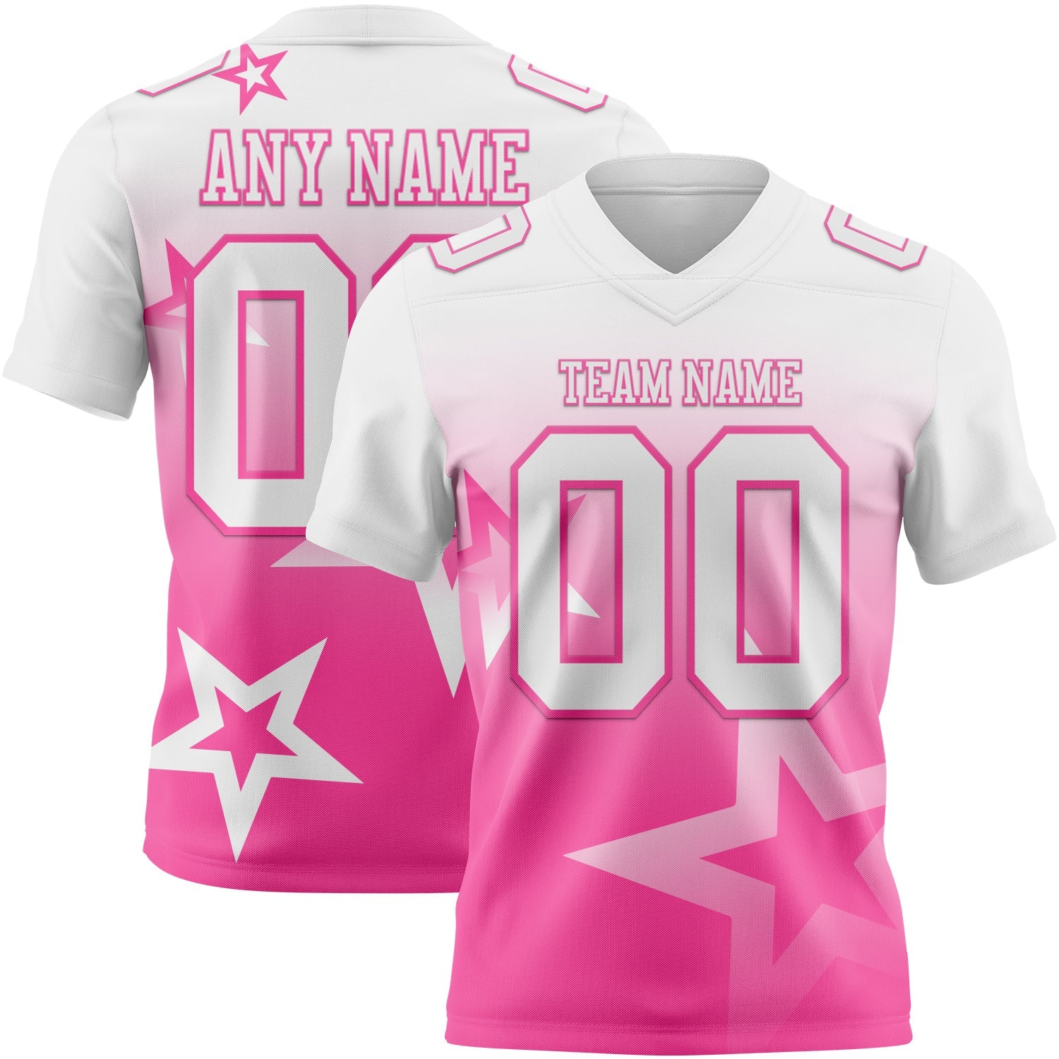 Custom White-Pink Authentic Star Gradient 7V7 Flag Football Jersey