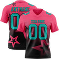 Custom Neon Pink Aqua-Black Authentic Star Gradient 7V7 Flag Football Jersey