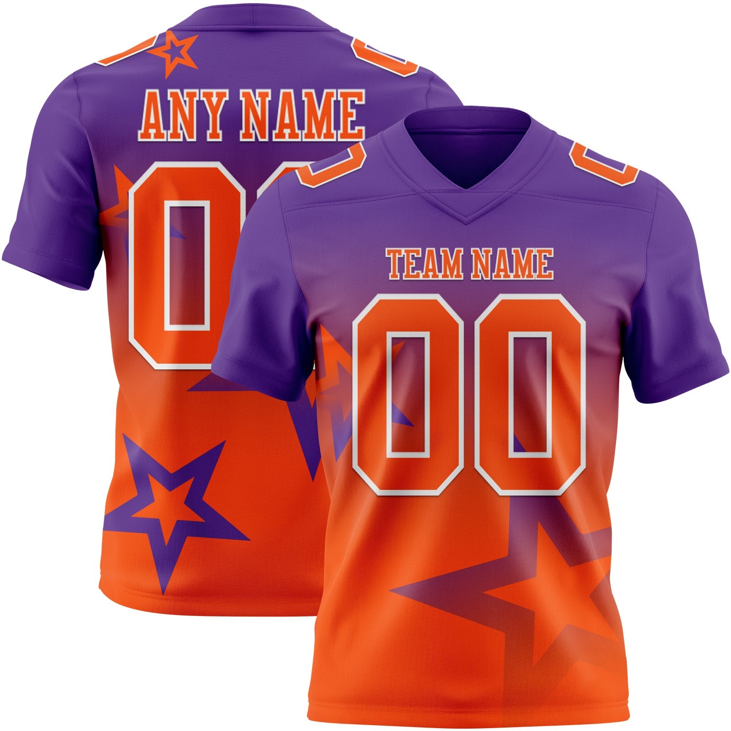 Custom Purple Orange-White Authentic Star Gradient 7V7 Flag Football Jersey