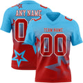Custom Sky Blue Red-White Authentic Star Gradient 7V7 Flag Football Jersey
