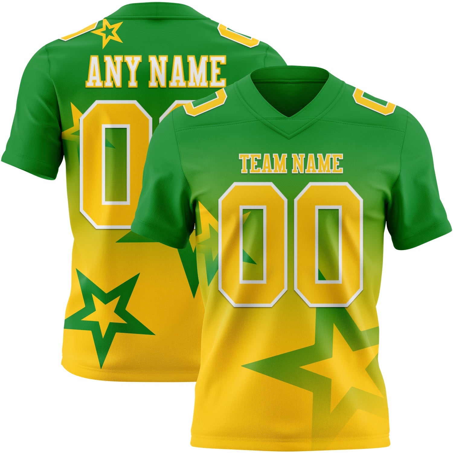 Custom Grass Green Yellow-White Authentic Star Gradient 7V7 Flag Football Jersey