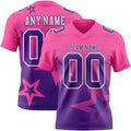 Custom Pink Purple-White Authentic Star Gradient 7V7 Flag Football Jersey