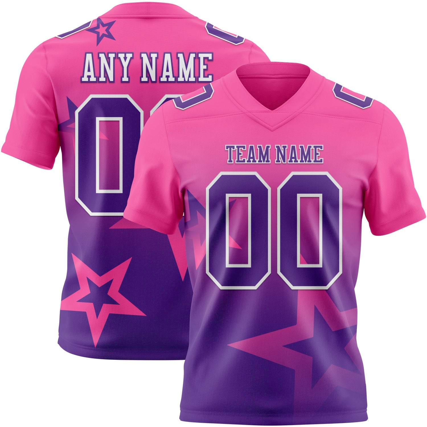 Custom Pink Purple-White Authentic Star Gradient 7V7 Flag Football Jersey