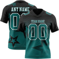 Custom Black Teal-White Authentic Star Gradient 7V7 Flag Football Jersey