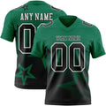 Custom Kelly Green Black-White Authentic Star Gradient 7V7 Flag Football Jersey