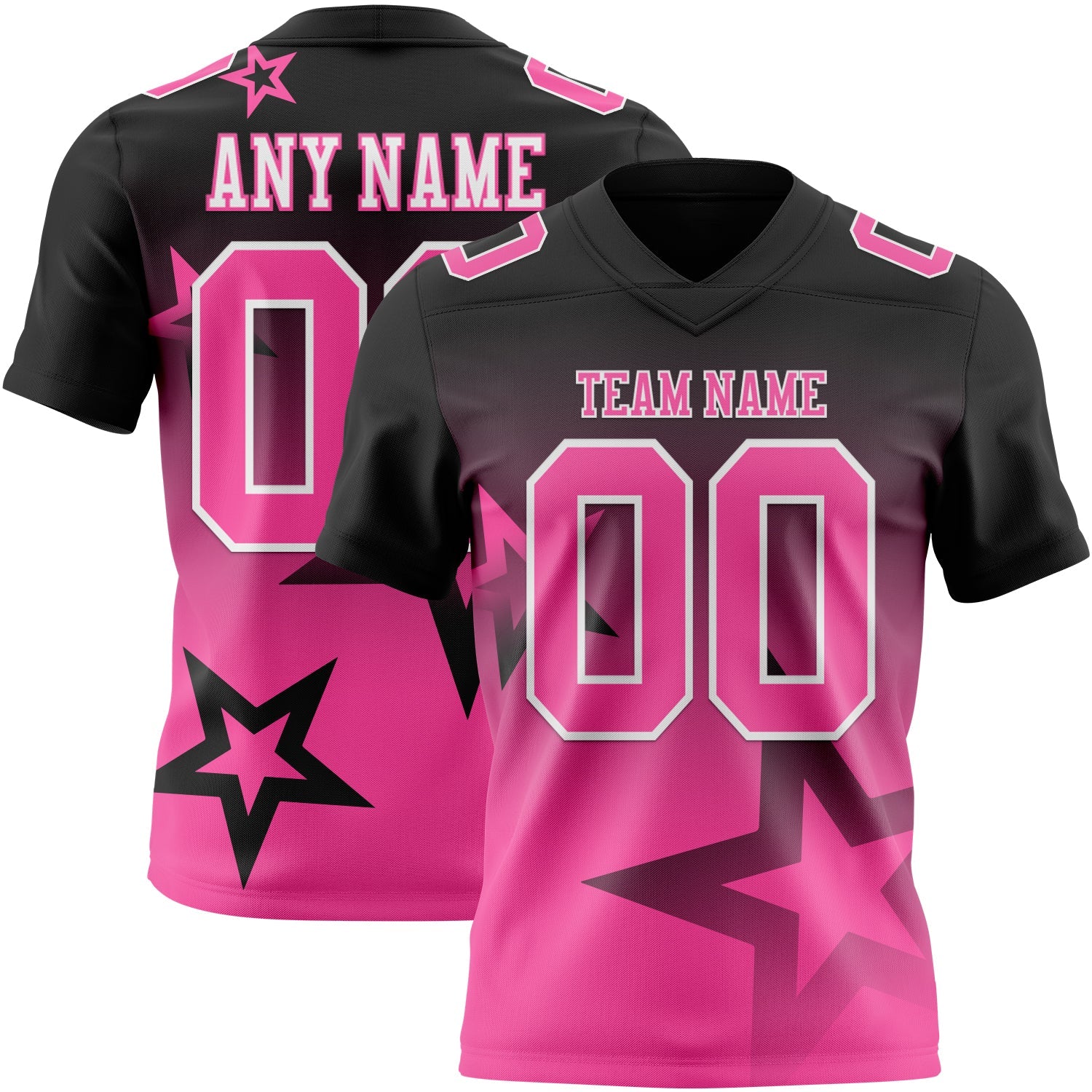 Custom Black Pink-White Authentic Star Gradient 7V7 Flag Football Jersey