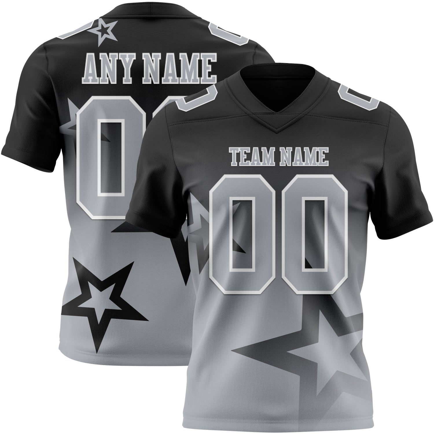Custom Black Gray-White Authentic Star Gradient 7V7 Flag Football Jersey