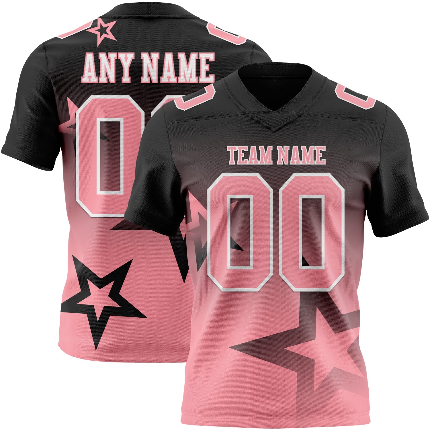 Custom Black Medium Pink-White Authentic Star Gradient 7V7 Flag Football Jersey
