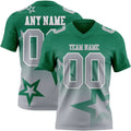 Custom Kelly Green Gray-White Authentic Star Gradient 7V7 Flag Football Jersey