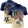Custom Navy Vintage USA Flag-Cream Authentic Star Gradient 7V7 Flag Football Jersey