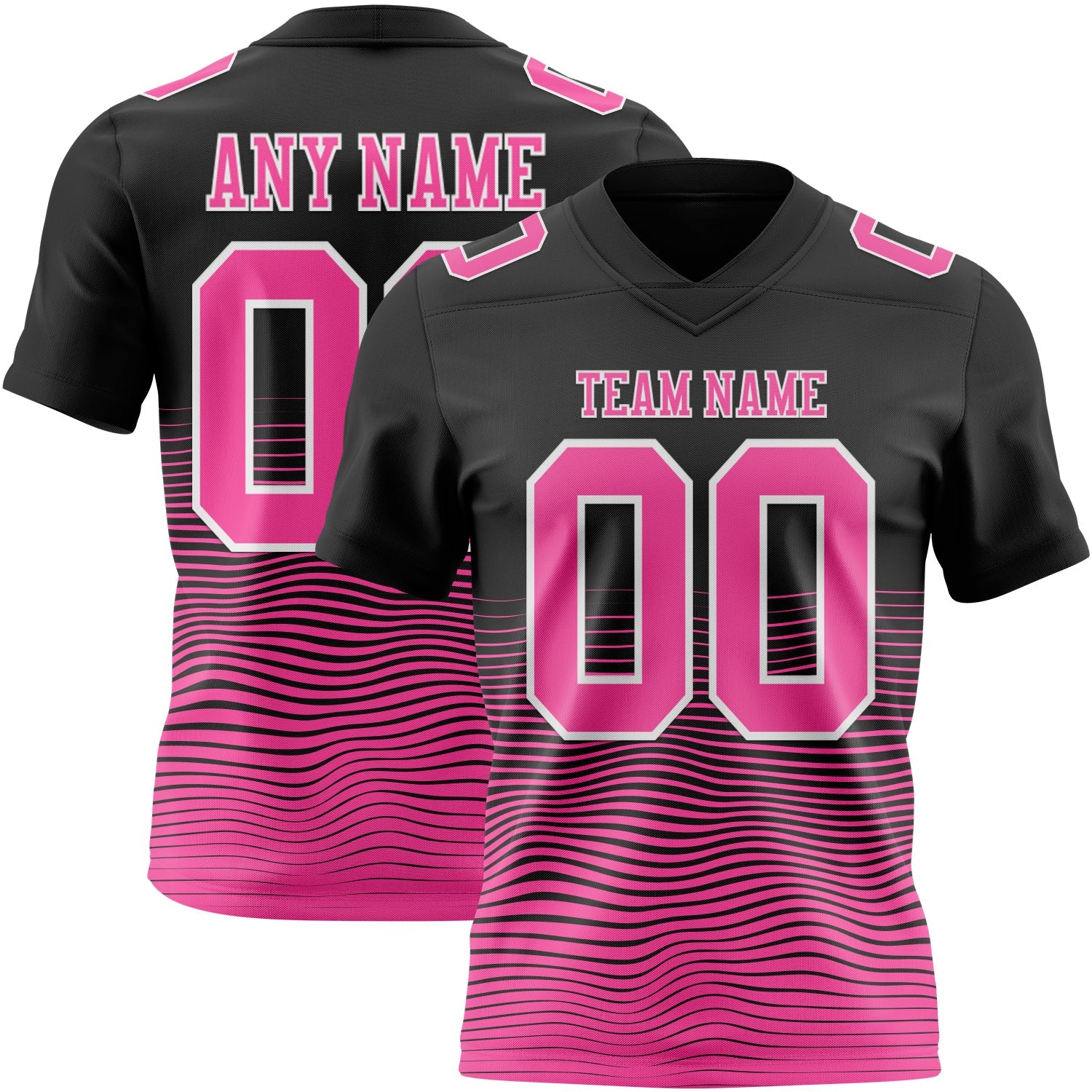 Custom Black Pink-White Authentic Fluid Wave Line Fade 7V7 Flag Football Jersey