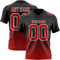 Custom Black Red-White Authentic Fluid Wave Line Fade 7V7 Flag Football Jersey