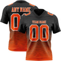 Custom Black Orange-White Authentic Fluid Wave Line Fade 7V7 Flag Football Jersey
