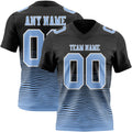 Custom Black Light Blue-White Authentic Fluid Wave Line Fade 7V7 Flag Football Jersey