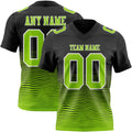 Custom Black Neon Green-White Authentic Fluid Wave Line Fade 7V7 Flag Football Jersey