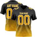 Custom Black Gold-White Authentic Fluid Wave Line Fade 7V7 Flag Football Jersey