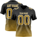 Custom Black Old Gold-White Authentic Fluid Wave Line Fade 7V7 Flag Football Jersey