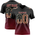 Custom Black Vintage USA Flag Crimson-Cream Authentic Fluid Wave Line Fade 7V7 Flag Football Jersey