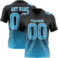 Custom Black Sky Blue-White Authentic Fluid Wave Line Fade 7V7 Flag Football Jersey