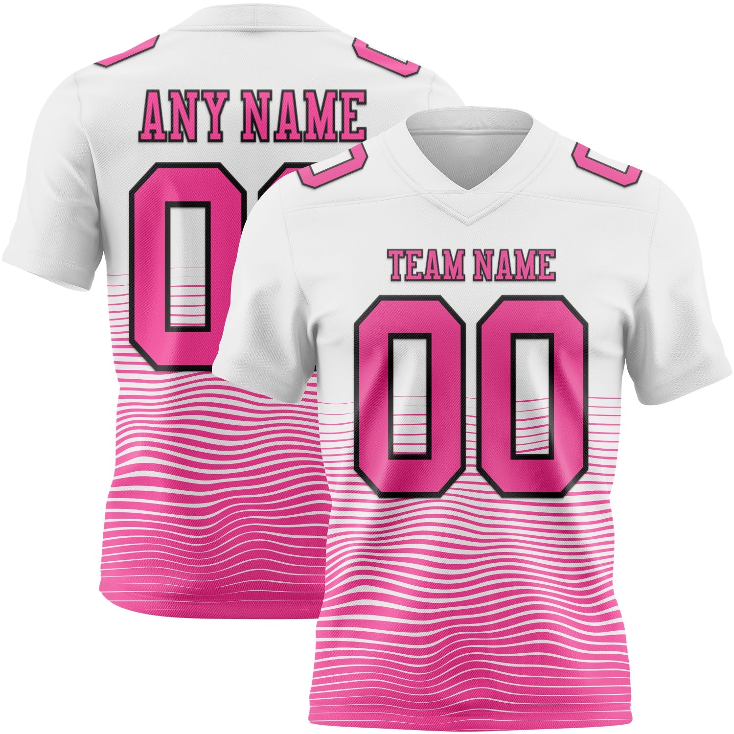 Custom White Pink-Black Authentic Fluid Wave Line Fade 7V7 Flag Football Jersey