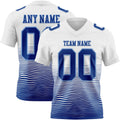 Custom White Royal-Light Blue Authentic Fluid Wave Line Fade 7V7 Flag Football Jersey