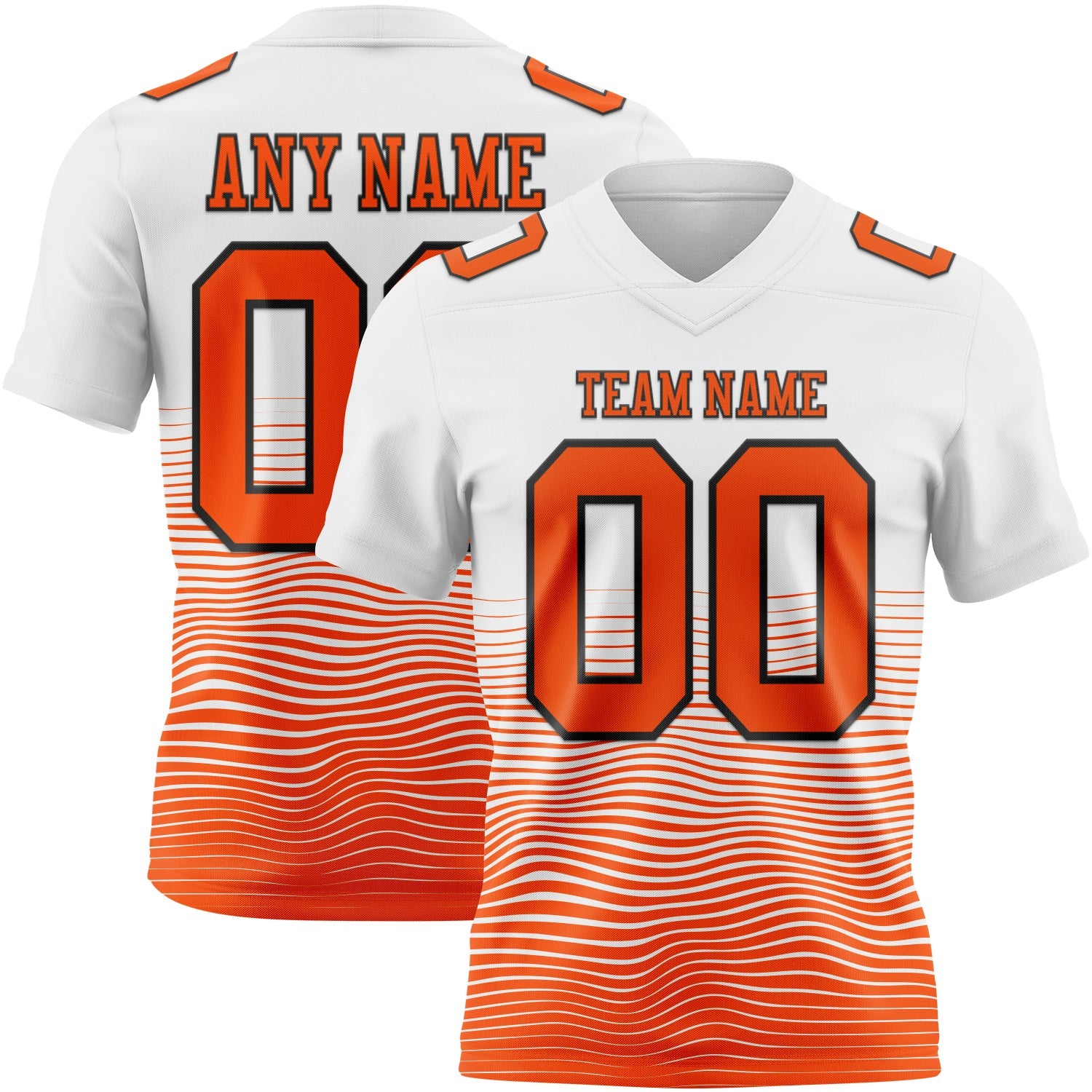 Custom White Orange-Black Authentic Fluid Wave Line Fade 7V7 Flag Football Jersey