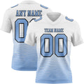Custom White Light Blue-Black Authentic Fluid Wave Line Fade 7V7 Flag Football Jersey