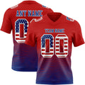 Custom Red USA Flag Royal-White Authentic Fluid Wave Line Fade 7V7 Flag Football Jersey