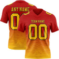 Custom Red Yellow-Black Authentic Fluid Wave Line Fade 7V7 Flag Football Jersey