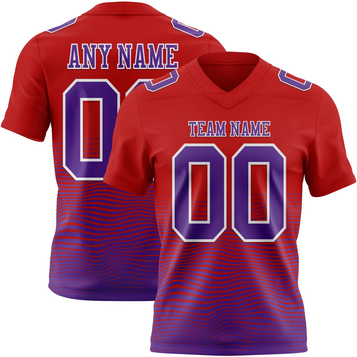Custom Red Purple-White Authentic Fluid Wave Line Fade 7V7 Flag Football Jersey
