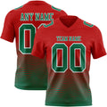 Custom Red Kelly Green-White Authentic Fluid Wave Line Fade 7V7 Flag Football Jersey